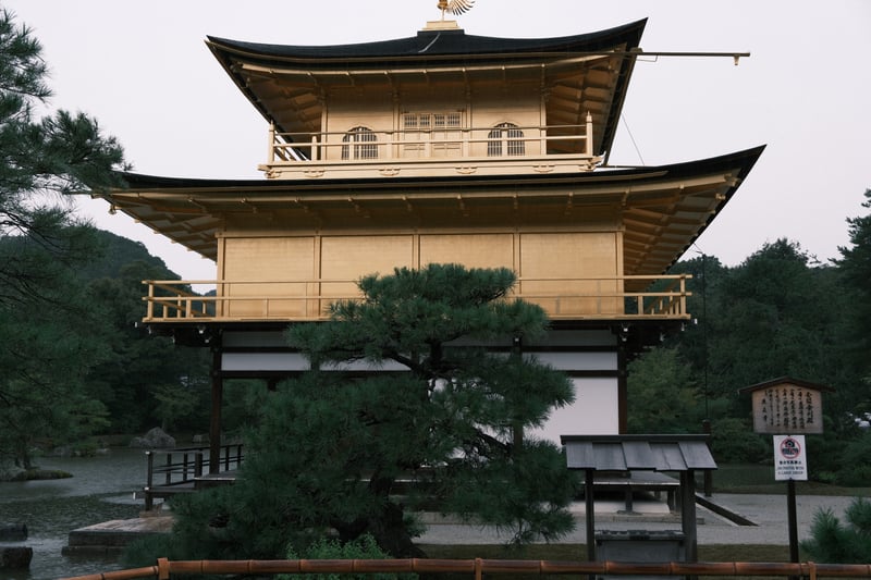雨の金閣 鏡湖池の静けさ