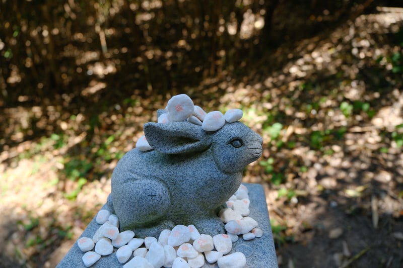 白兔神社のうさぎ像と結び石